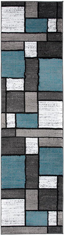 Rugshop Contemporary Modern Boxes for Home Office,Living Room,Bedroom,Kitchen Non Shedding Runner Rug 2'7" x 6' Blue by TinyTreasures Baby Boutique