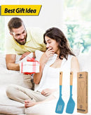 Pack of 2 Large Silicone Spatula, Heat Resistant Solid Turner, Non Stick Slotted Spatulas with Wooden Handle, Ideal Kitchen Utensils for Flipping, Pancakes, Eggs, Fish(BLUE) by CozyNest Decor