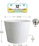 12 inch Large Self Watering Pots, Plant Pots with Mesh Drainage Holes for Indoor Outdoor Plants, Plastic Planters with Deep Reservoir for Garden House Flower Plants, Speckled White by GreenHaven Gardens
