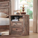 26" Tall Farmhouse Nightstand, 2 Drawers End Table w/Charging Station, 23.6" Wide Large Side Table w/Roman Column, Wood Rustic Sofa Table w/Open Shelf, Bedside Table for Bedroom, Light Brown by CozyNest Decor
