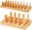 Bamboo Pot Lid Organizer, Adjustable Kitchen Organizer for Cabinet, Expandable Pot and Pan Storage Rack, Kitchen Organization for Lids, Bakeware, and Cutting Boards by CozyNest Decor