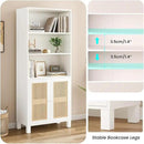 Tall Bookshelf, 5-Tier Book Shelf with 2 Rattan Doors, Freestanding Bookcase Display Shelves with Large Storage, Book Case for Living Room, Office, Study, Bedroom, 70.9 Inch by CozyNest Decor