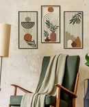 Putuo Decor Boho Wall Art Set of 3, Abstract Geometric Wooden Wall Decor, Mid-Century Modern Aesthetic Artwork with Arch, Vase & Botanical Design for Living Room, Bedroom, Office, 16.5 x 8.6 Inch by CozyNest Decor