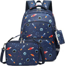 mygreen 3PCS Kids Backpack Set - Waterproof Bookbag with Lunch Box for Boys Ages 3-12, Adorable Cartoon Prints for School & Outdoor Use Dark Blue Rocket by TinyTreasures Baby Boutique