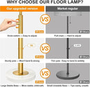 【Upgraded】Dimmable Gold Floor Lamps for Living Room, 11W LED Bulb Included, Modern Standing Lamp with Marble Base, Tall Pole Light with White Linen Shade for Bedroom Reading Office Corner Nursery by CozyNest Decor