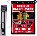 WinCraft Chicago Blackhawks 6 Time Champions Garden Flag and Pole Stand Holder by GreenHaven Gardens