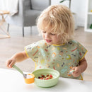 Bumkins Toddler Utensils, Kids Size Fork and Spoon Set, Silicone and Stainless-Steel Training Silverware, Angled Forks / Sporks for Self-Feeding, Children Hold Learning to Eat, 18 Mos Up, Sage Green by TinyTreasures Baby Boutique