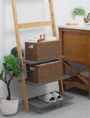StorageWorks Round Paper Rope Storage Baskets, Rectangular Wicker Baskets with Built-in Handles, Medium, 2-Pack by CozyNest Decor