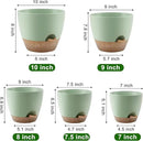 Plant Pots 10/9/8/7.5/7 Inch Self Watering Pots, Set of 5 Plastic Planters with Drainage Holes and Saucers,Plastic Flower Pots,Nursery Planting Pot for Indoor Out Door Plants（Green） by GreenHaven Gardens