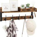 Homode Coat Rack with Shelf, Wall Shelf with Hooks, 26 Inch Long Coat Hanger Wall Mount with Key and Mail Holder, Wood Entryway Shelves for Hanging Hat Jacket Backpack Purse, Rustic Brown Black by CozyNest Decor