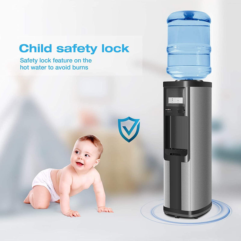 3-5 Gallon Top Loading Water Dispenser Cooler Hot and Cold with Child Safety Lock, ETL Listed Quiet, Black