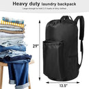Polecasa Heavy Duty Backpack Laundry Bag, 29 x 13.5 Inches Hamper bag with Padded Shoulder Straps,130gsm Durable Fabric and 4 Pockets, Large Drawstring Bag for Dorm, College, Travel, Black by TinyTreasures Baby Boutique