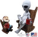 Andre' & Fritz | Celebrating Friendship with a Morning Cup of Coffee | Whimsical Extraterrestrial Outdoor Decor | Garden Statue 2pc Resin Set 6.25”/ 3.50” Tall (Coffee with Friends) by GreenHaven Gardens