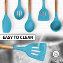 Zulay Kitchen Non-Stick Cooking Utensils Set with Authentic Acacia Wood Handles – 5-Piece Durable & Stylish Silicone Kitchen Utensils Set – Heat Resistant to 464°F – Blue by CozyNest Decor