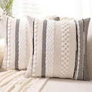 Boho Throw Pillow Covers 18x18 Set of 2 Farmhouse Decorative Cushion Case Striped Square Pillows Cover Chenille Pillow Cases Accent Neutral Pillowcase for Sofa Couch Bed,White by CozyNest Decor