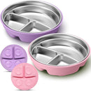 Nuogo 2 Pcs Stainless Steel Baby Suction Plates with Removable Silicone Shell 2-in-1 Metal Toddler Bowl Divided for Picky Eaters Kids Feeding Led Weaning Supplies, Dishwasher Safe (Purple,Pink) by TinyTreasures Baby Boutique
