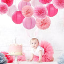 Light-Hot Pink Party-Decorations Paper-Flowers Lanterns - 15pcs Graduation Girl Birthday Decor Tissue Pom Poms Streamers, Bridal Baby Shower Wedding Bachelorette Valentine Hanging Supplies Hugfond by CozyNest Decor