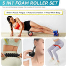 5 in1 Foam Roller Set for Deep Tissue Muscle Massage, High Density Fitness Exercise Foam Roller, Massage Roller, Massage Ball, Resistance Band, for Whole Body (Black) by CozyNest Decor