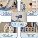 XJD 5 in 1 Toddler Slide, Kids Slide for Toddlers Age 1-3, Outdoor Indoor Playset for Toddlers with Basketball Hoop and Ball, Storage Space and Non-Slip Steps Telescope (Blue) by TinyTreasures Baby Boutique