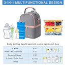 Breastmilk Cooler Bag with Ice Pack Fits 6 Baby Bottles up to 9 Ounce, Breast Milk Pump Cooler Bag with Shoulder Strap for Nursing Mom Daycare, Work, Travel- Grey by TinyTreasures Baby Boutique