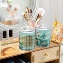 2 Pack Qtip Holder Organizer Dispenser Seashell Starfish Summer Beach Bathroom Storage Canister Cotton Ball Holder Container for Cotton Swabs/Pads/Floss by CozyNest Decor