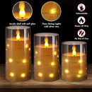 NURADA Flickering Flameless Candles: Built-in Star String Lights Unbreakable 3D Wick Acrylic Battery Operated LED Pillar Candles with Remote and Timer for Romantic Mood Home Decoration - 3 Pack Gray by CozyNest Decor