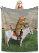 HGOD DESIGNS Funny Cat Throw Blanket Ultra Soft Warm All Season The Cat Cowboy on a Horse Decorative Fleece Blankets for Bed Chair Car Sofa Couch Bedroom 50"X60" by CozyNest Decor