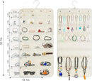 Freegrace Hanging Jewelry Organizer Revolving Hanger - Secure Zipper Closure - 25 Pockets,23 Hooks - Foldable Storage & Display Solution - For All Jewelry & Bijoux (Beige) by CozyNest Decor