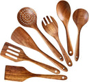 7 Pcs Acacia Wood Cooking Utensils Set Large Wooden Spoons for Cooking Spatula Salad Mixing Spoon Non Toxic Utensil for Kitchen Use Spatulas Non Stick Turner Slotted Serving Spoon Kitchen Utensils by CozyNest Decor