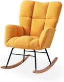 Nursery Rocking Chair, Teddy Upholstered Glider Rocker with High Backrest Armchair, Modern Rocking Accent Chairs for Nursery, Living Room, Bedroom, Offices (Yellow) by TinyTreasures Baby Boutique
