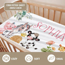 Custom Name Crib Bedding Set - Animal House Design, Personalized Baby Nursery Bedding 3-Piece Set– Soft Blanket, Fitted Sheet, Changing Pad Cover – for Newborns Girls Nursery Gifts by TinyTreasures Baby Boutique