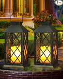 Otdair Solar Lanterns Outdoor Waterproof, 2 Pack 14" Solar Lantern with Glass Retro LED Flickering Flameless Candle,Lanterns Decorative Outdoor for Gift, Yard, Garden, Patio, Balcony,Porch, Party by CozyNest Decor