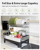 BOOSINY Extra Large Stainless Steel Dish Drying Rack, 2 Tier Dish Racks for Kitchen Counter, Dish Drainer with Drainboard Set, Full Size Dish Dryer Rack with Utensil Holder, Black by CozyNest Decor