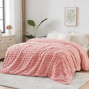 NEWCOSPLAY Faux Fur Queen Blanket Pink Bubble Blanket Thick Warm Soft for Couch Sofa Bed 550GSM (Pink, Queen(90"x90")) by CozyNest Decor
