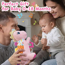 Baby Dino Plush Soft Stuffed Animal Toy for 0-3-6-12+ Months,Infant Musical Toy with Rattle,Squeaker,Sensory Crinkle,Teether & Textures,Tummy Time Toys Christmas Baby Gift for Newborn Girl(Pink) by TinyTreasures Baby Boutique