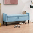 Storage Ottoman Bench, Velvet Upholstered Footstool for Bedroom and Living Room, Tufted Seat with Storage, Wooden Legs & Metal Rivets, Light Blue by CozyNest Decor