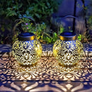 Set of 2 Outdoor Solar Hanging Lantern Lights Metal LED Decorative Lamp for Garden Patio Courtyard Lawn and Table with Hollowed-Out Design (Antique Bronze) by GreenHaven Gardens