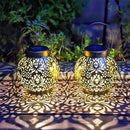 Set of 2 Outdoor Solar Hanging Lantern Lights Metal LED Decorative Lamp for Garden Patio Courtyard Lawn and Table with Hollowed-Out Design (Antique Bronze) by GreenHaven Gardens