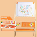 3-in-1 Wooden Easel for Kids, Toddle Double-Sided Easel with Magnetic Whiteboard and Painting Blackboard, 360° Rotatable, Paper-roll Holder, Storage Tray, and Stickers Included by TinyTreasures Baby Boutique