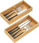Silverware Tray for Drawer, Stackable Kitchen Bamboo Drawer Organizer 12" x 6" x 2" Set of 2 by CozyNest Decor
