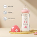 YOHKOH Natural Glass Baby Bottle with Natural Response Nipple, Newborn Anti-Colic Baby Bottles, Wide Neck Mushroom Cap Baby Bottle, Clear (8.8ounce (Pack of 2), Red1) by TinyTreasures Baby Boutique
