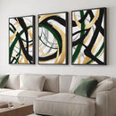 Large Framed Abstract Wall Art for Living Room, Set of 3 Modern Canvas Prints Painting Artwork for Walls, Black Green and Gold Brush Stroke Pictures for Hallway Dining Room Office Wall Decor 24x36 In by CozyNest Decor