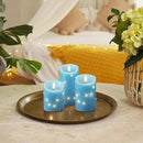 Homemory Flameless Candles with String Lights, 3 Pack Embedded Fairy String Lights LED Candles, Electric Flickering Candles with Remote Control and Timer, Real Wax, Blue by CozyNest Decor