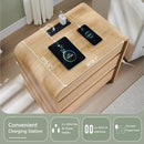 25" Tall Modern Nightstand with Charging Station, 23.6'' Wide Wood Bedside Table w/3 Storage Drawers, Small Dresser w/Curved Profile Design, End Table for Bedroom, Natural Oak by CozyNest Decor