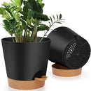 8-Inch Plant Pots, Self-Watering Planters with Drainage Holes & Saucers for Indoor and Outdoor Plants (2-Pack,Black) by GreenHaven Gardens