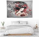 Japanese Geisha Tapestry Asian Red Cherry Blossom Red Sun Traditional Kimono Folk Tapestries Home Decor for Living Room Bedroom Apartment Farmhouse Dorm 90"x60" by CozyNest Decor