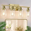 4 Light Bathroom Light Fixtures, Brass Vanity Lights for Bathroom with Clear Glass Shades, Modern Bathroom Wall Sconces for Mirror Living Room Cabinet by CozyNest Decor