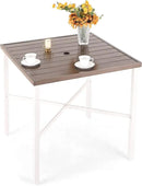 PHI VILLA Outdoor Bar Table, High Patio Table with Umbrella Hole, White Legs, Metal Frame, Sturdy & Durable for Outdoor & Indoor by CozyNest Decor