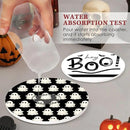 Coaster for Drinks Set of 6, Halloween Hey Boo Cute Ghost Spooky Black White Absorbent Round Ceramic Stone Mat, with Cork Base and Metal Holder, Gift for Housewarming Room Bar Decor by CozyNest Decor