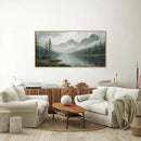 SIGNINART Large Misty Mountain Framed Canvas Wall Art, Green Forest River Scenery Wall Decor, Modern Foggy Wooden Landscape Artwork, Oil Style Nature Art Print for Living Room Bedroom Office 20"x40" by CozyNest Decor